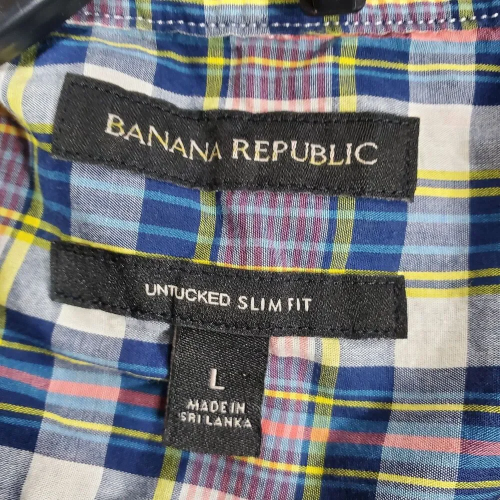 Banana Republic Button Up Mens Shirt Size L Checkered Mulitcolored